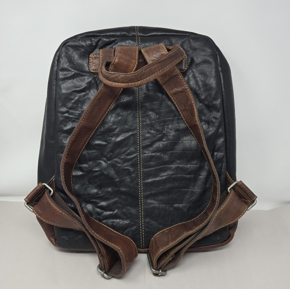Jack Georges Men Leather Back Pack Black-Brown Hand Stained Buffalo Versatile - Picture 7 of 16